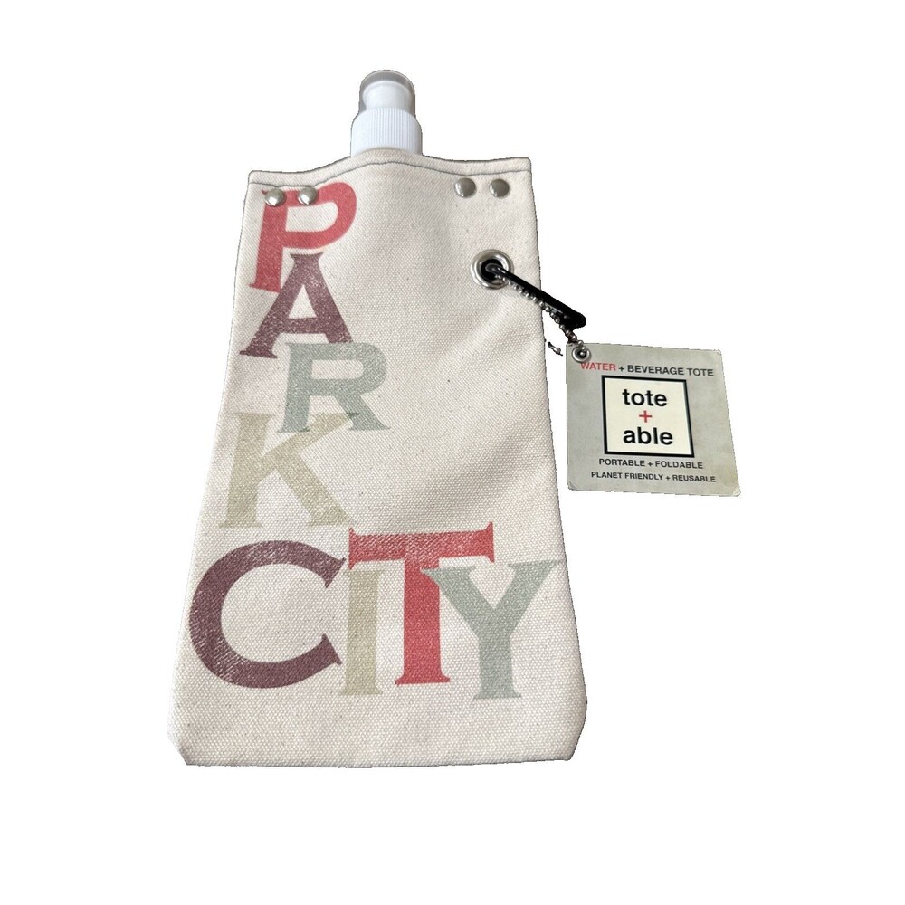 Tote+able Park City Water Beverage Tote 16 oz Foldable Reusable Canvas Flask NWT